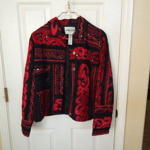 Jacket with red ribbon embellishments